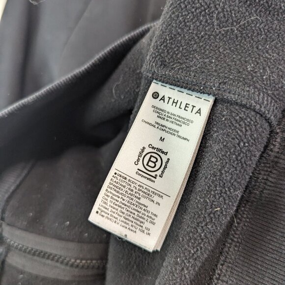 Athleta Jacket Women Medium Black Hoodie Full Zip Fleece Thumb Hole Triumph - Picture 11 of 12